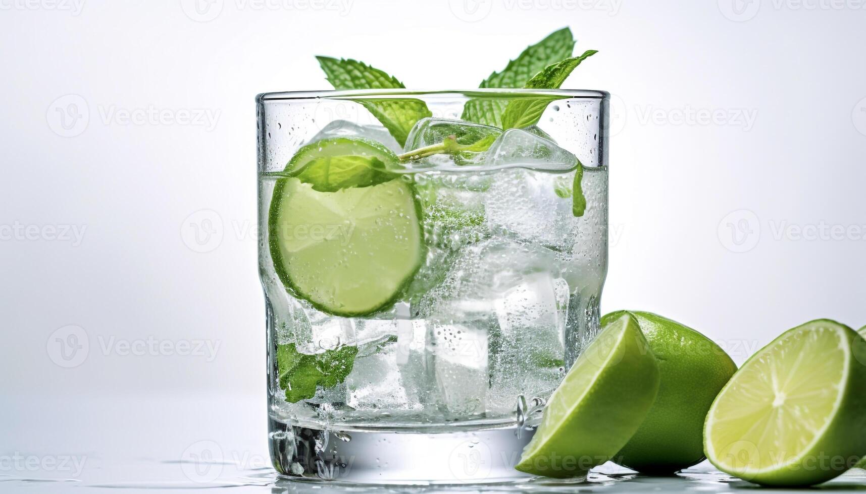 AI generated Refreshing mojito cocktail with lime, mint, and soda generated by AI photo