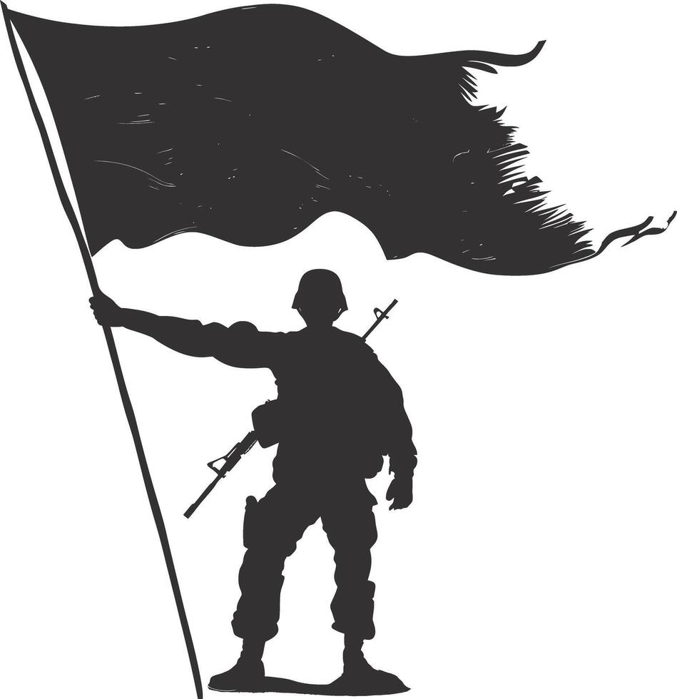 AI generated Silhouette Soldiers or Army pose in front of the blank flag black color only vector