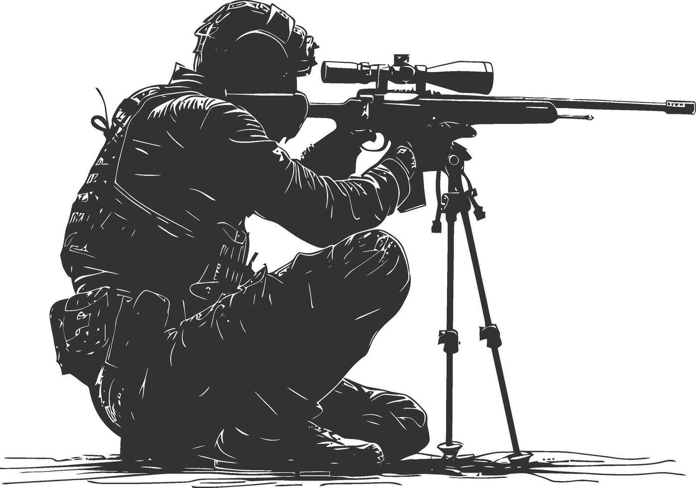 AI generated Silhouette sniper in action black color only full body vector