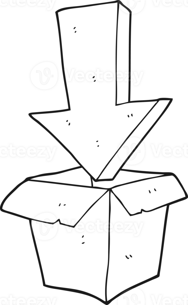 hand drawn black and white cartoon empty box with arrow png