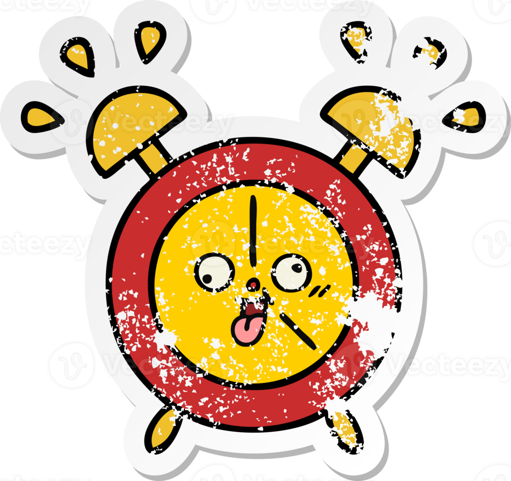 distressed sticker of a cute cartoon alarm clock png