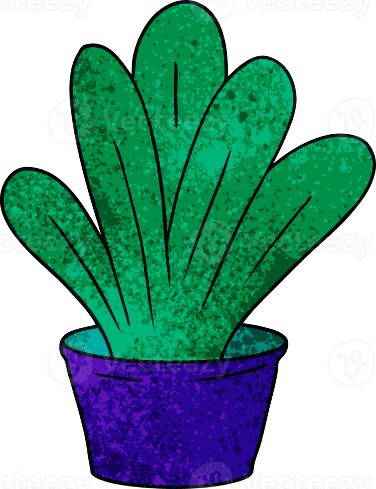 main tiré texturé dessin animé griffonnage de une vert intérieur plante png