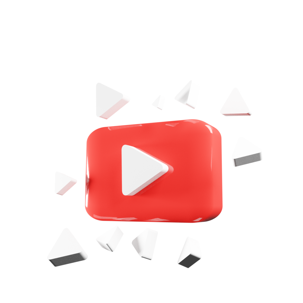 3D render youtube logo icon isolated on transparent background png