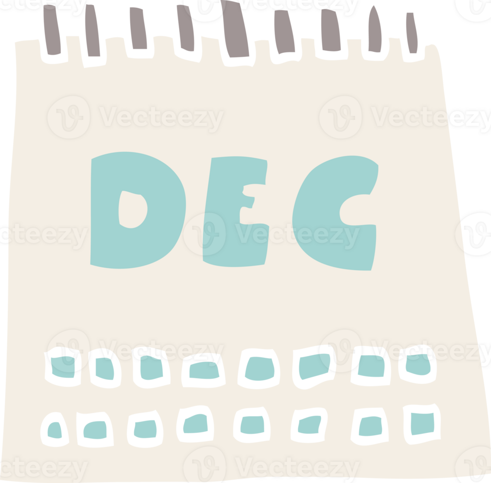 cartoon doodle calendar showing month of december png