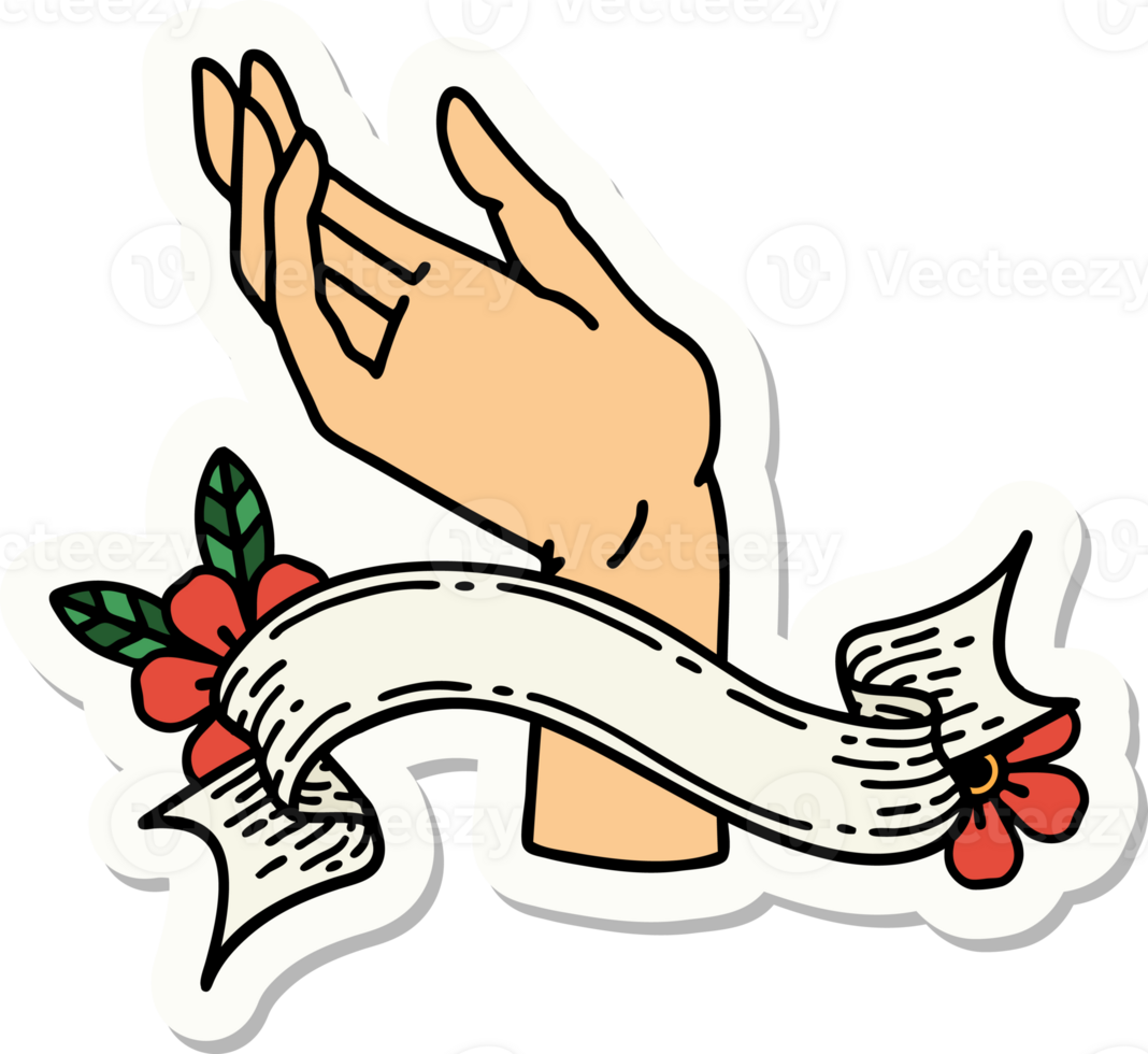 tattoo style sticker with banner of a hand png