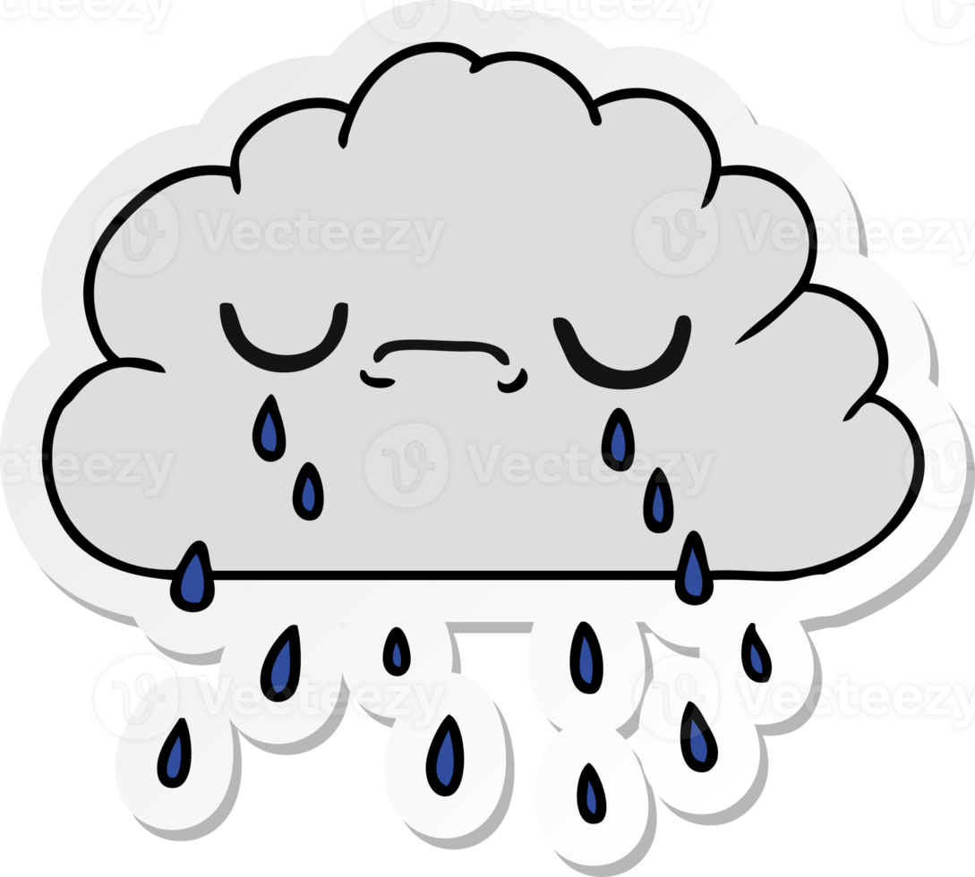 hand drawn sticker cartoon of cute crying cloud png