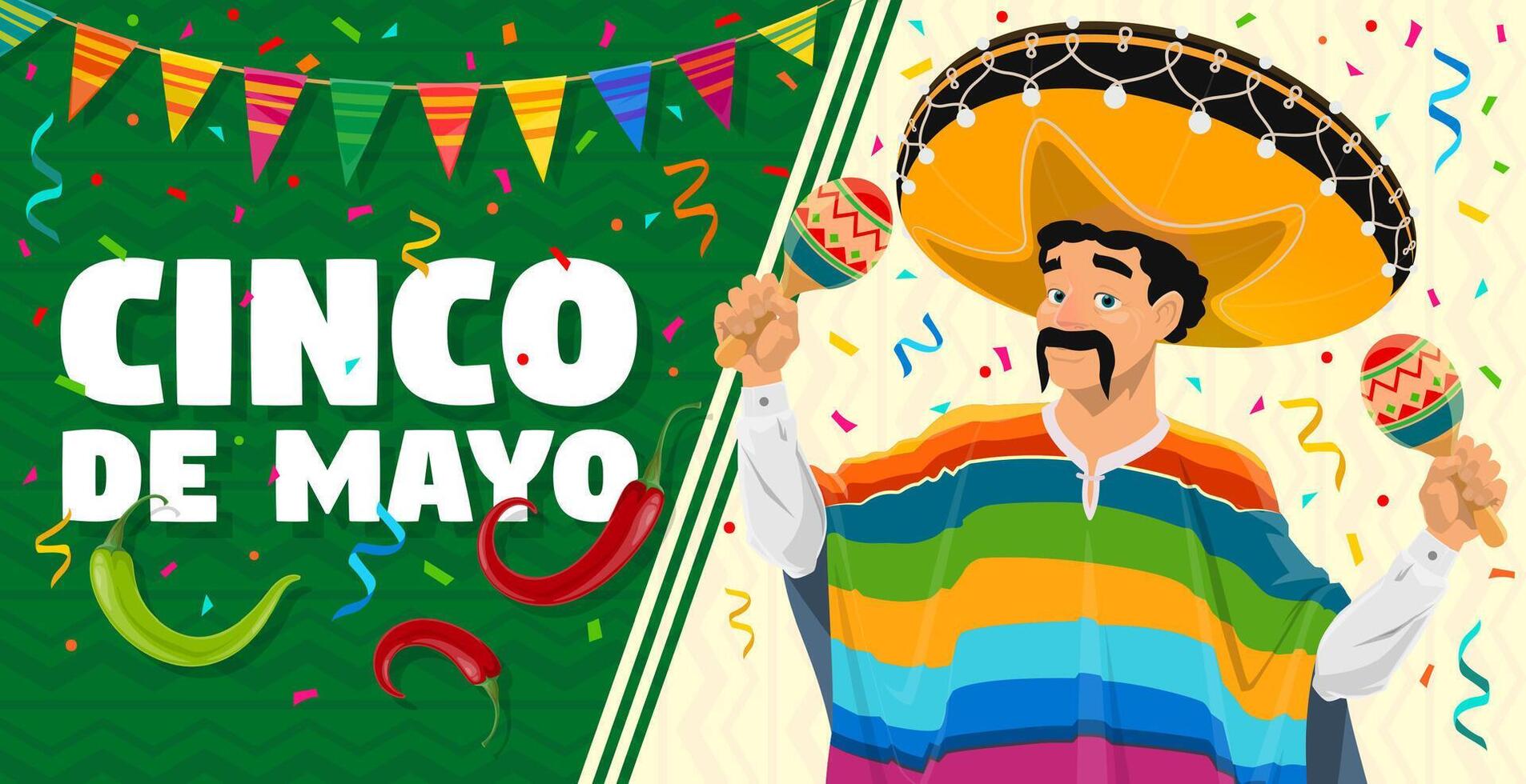 Cinco De Mayo banner, Mexican character, maracas vector