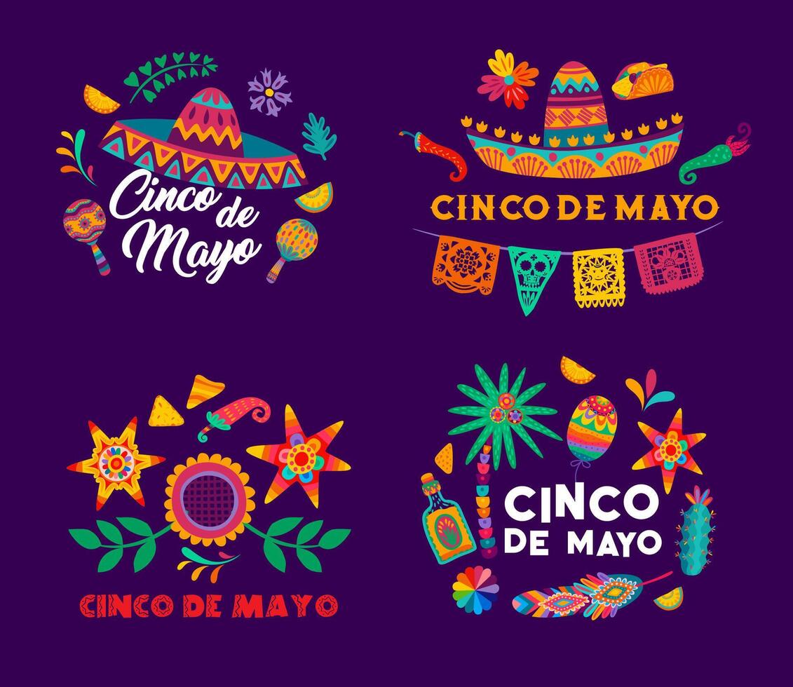 Cinco de Mayo mexican holiday colorful banners vector