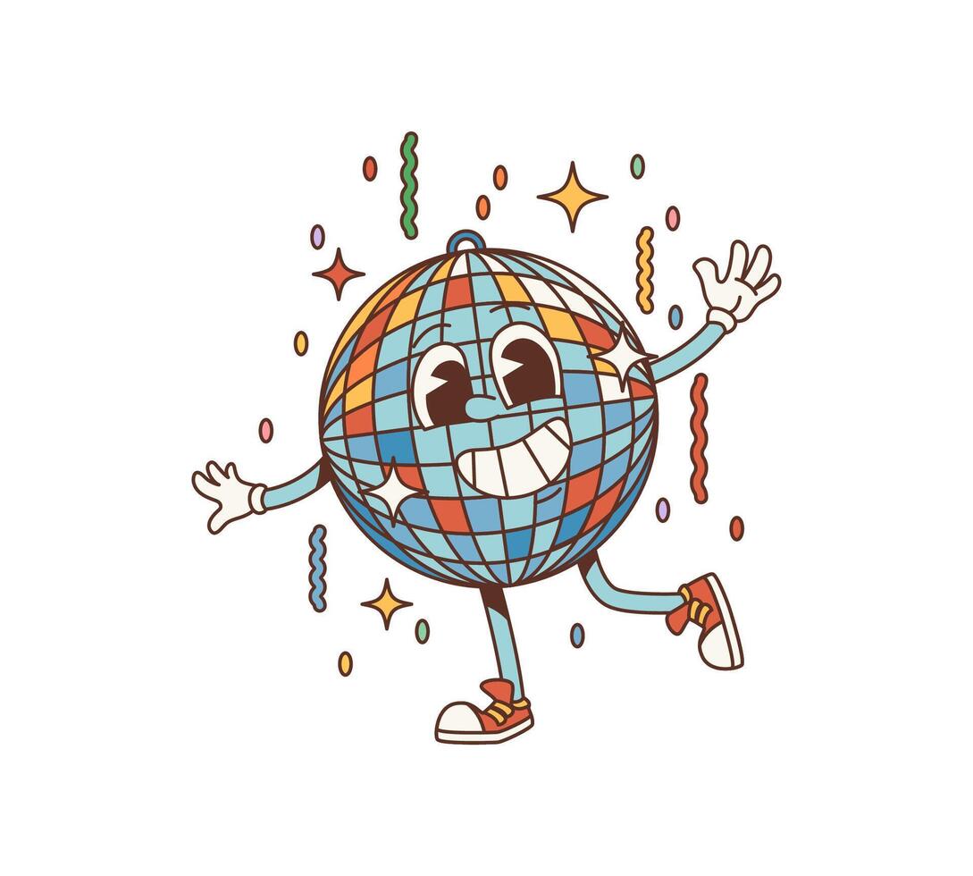 cartoon party discoball groovy disco character vector
