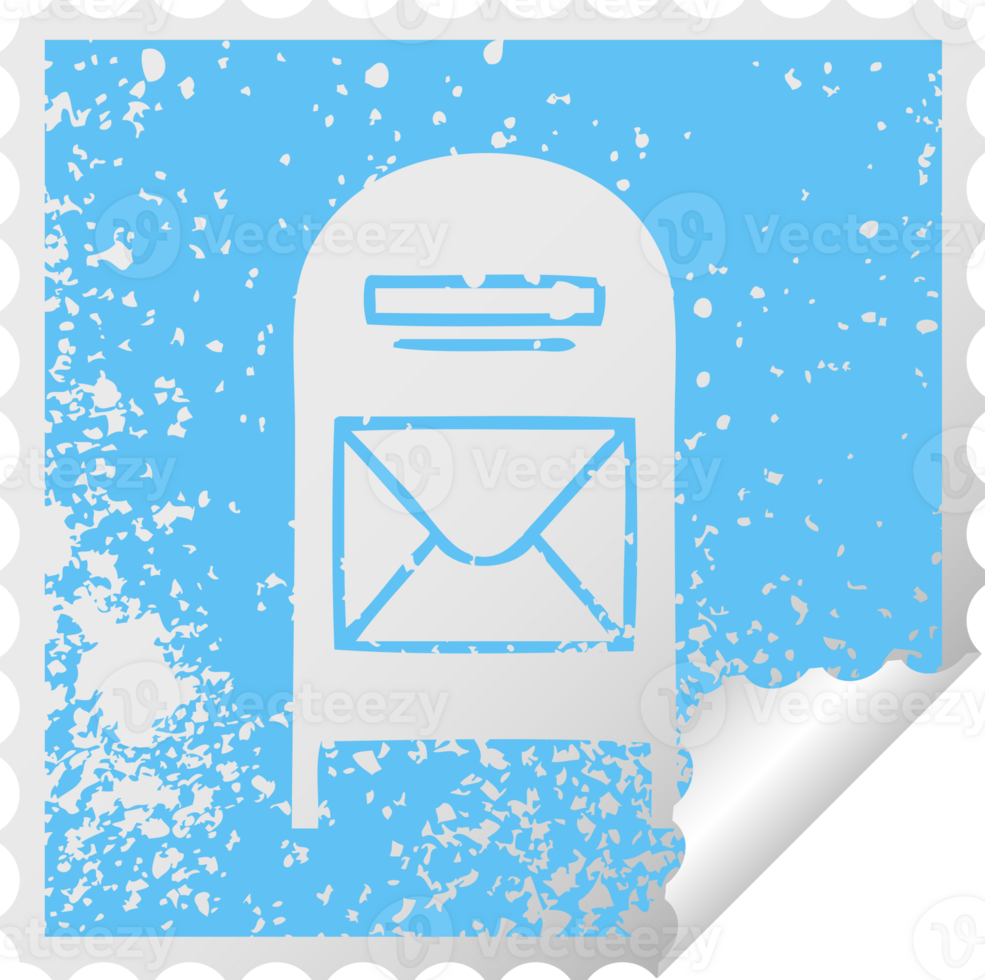 distressed square peeling sticker symbol of a mail box png