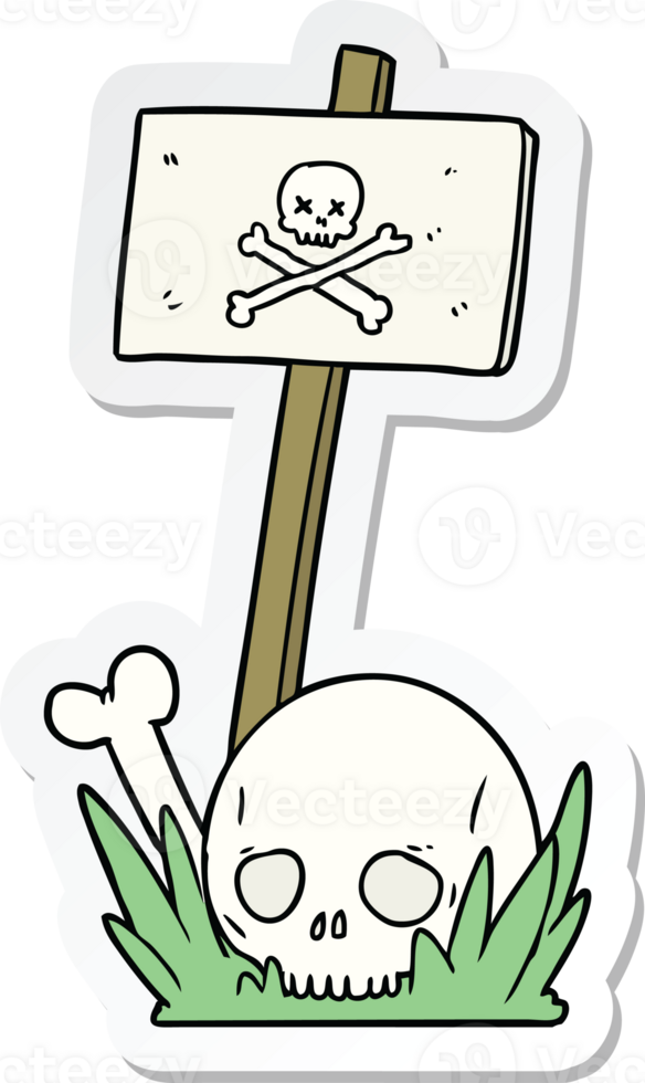sticker of a cartoon skull bones and warning sign png
