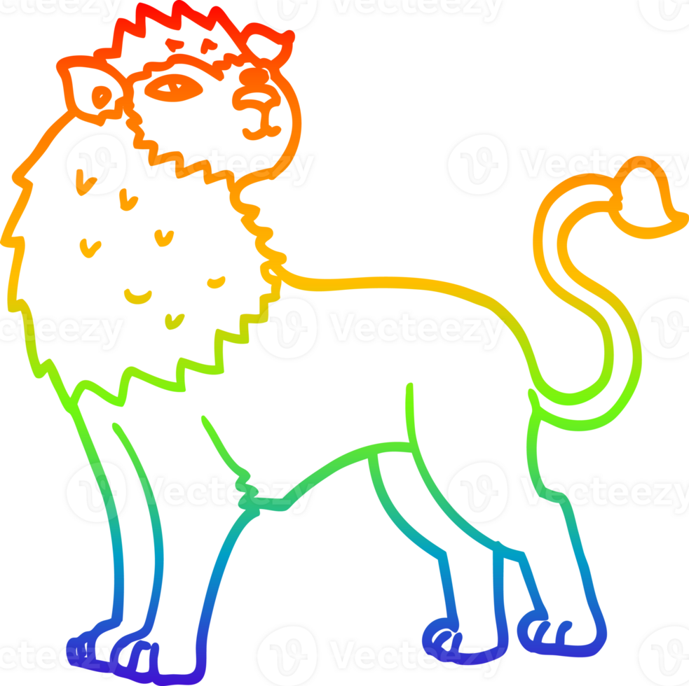 rainbow gradient line drawing of a cartoon lion png