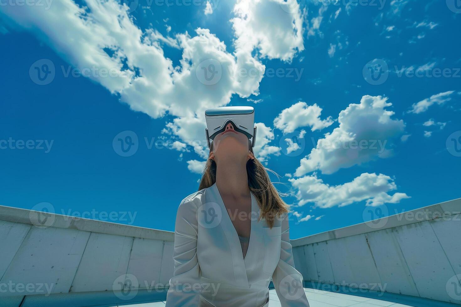 AI generated business Woman virtual reality Visualize any product in their Office spaces mockup screen photo