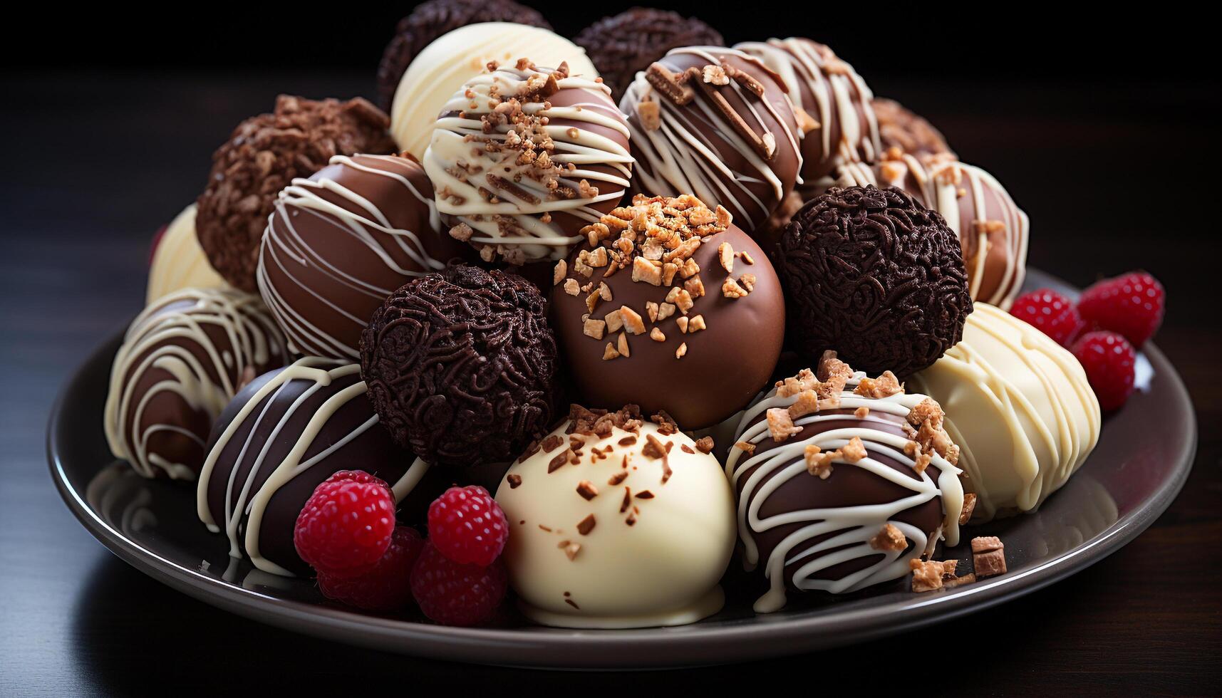 AI generated Gourmet chocolate truffle collection, a sweet indulgence on a plate generated by AI photo