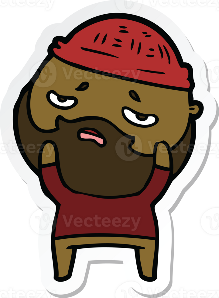 sticker of a cartoon worried man with beard png