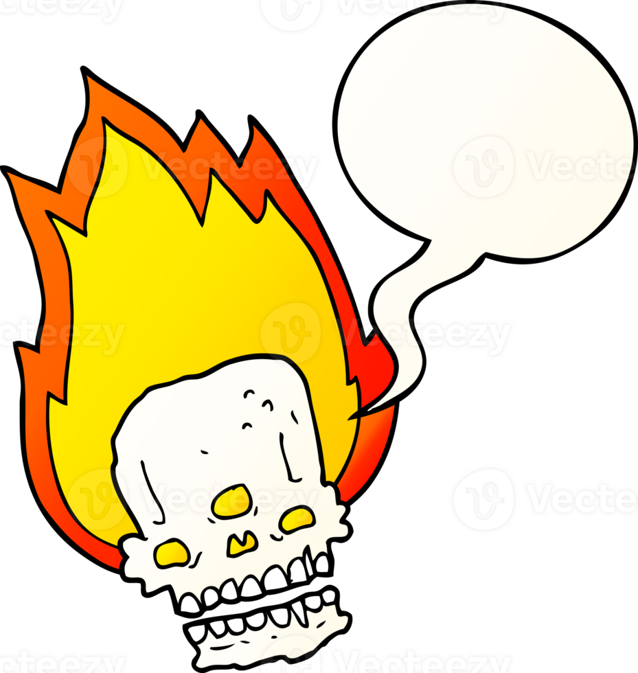 spooky cartoon flaming skull with speech bubble in smooth gradient style png