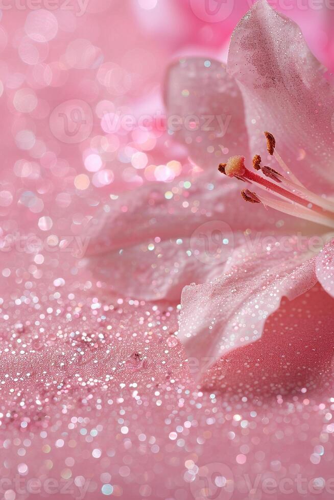 ai generado rosado vertical antecedentes con reluciente flor, Copiar espacio. De las mujeres día. es un niña fondo con vacío espacio. bebé ducha o cumpleaños invitación, fiesta. bebé niña nacimiento anuncio. foto