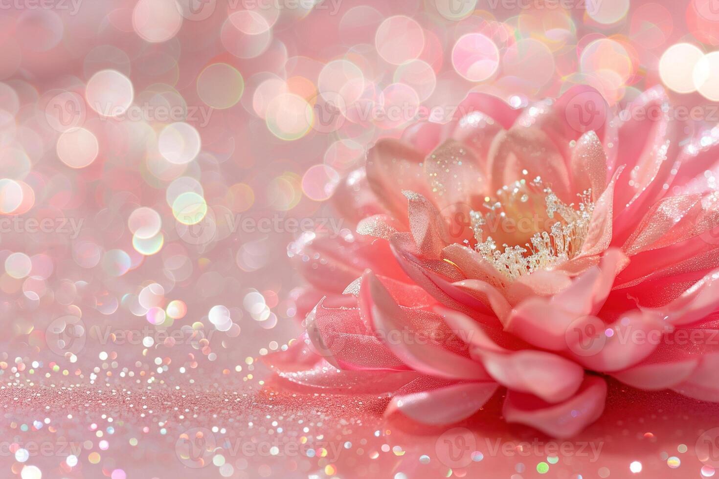 AI generated Elegant pink flower with glitter detail on a bokeh background, ideal for baby girl announcements, Mother's Day cards, or gentle feminine designs. Generative AI. photo