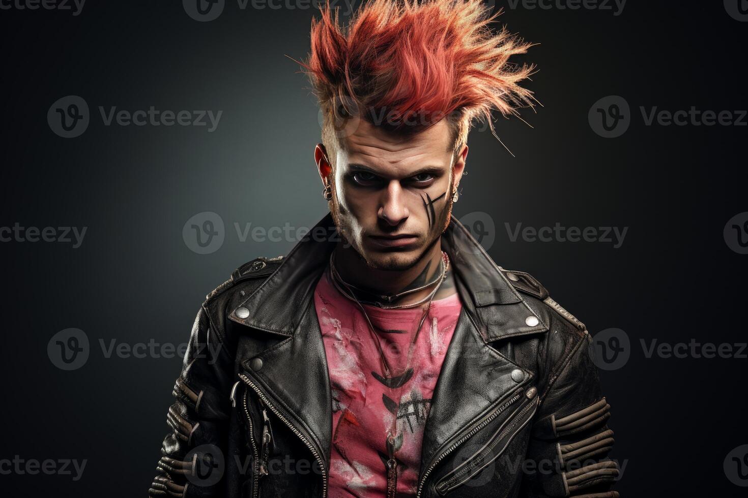 AI generated Rebellious Punk guy on street. Generate Ai photo