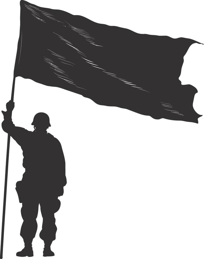 AI generated Silhouette Soldiers or Army pose in front of the blank flag black color only vector