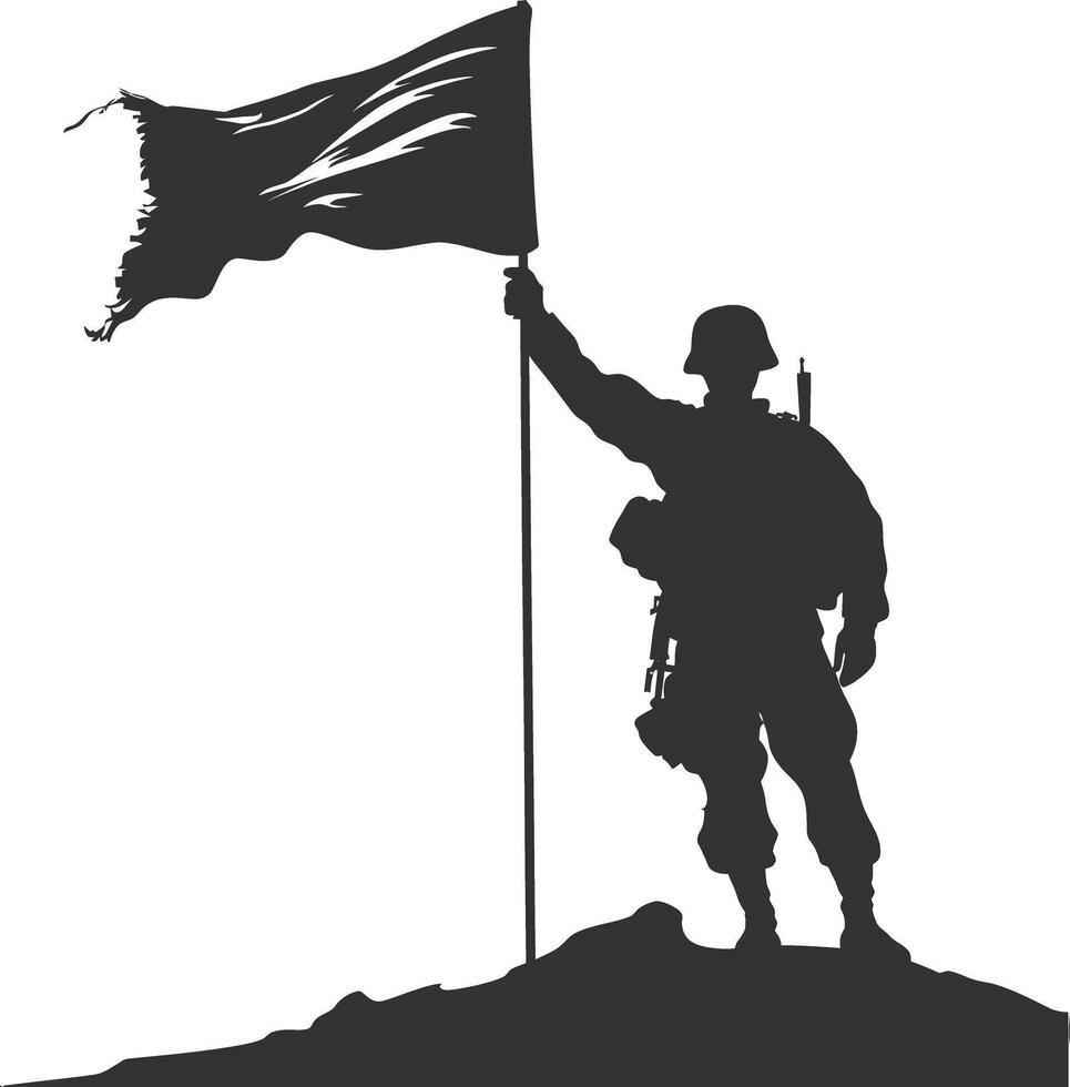 AI generated Silhouette Soldiers or Army pose in front of the blank flag black color only vector