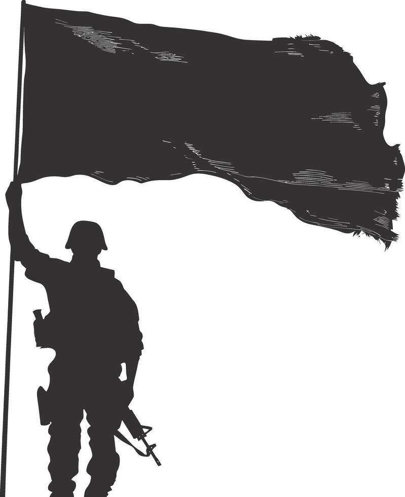 AI generated Silhouette Soldiers or Army pose in front of the blank flag black color only vector