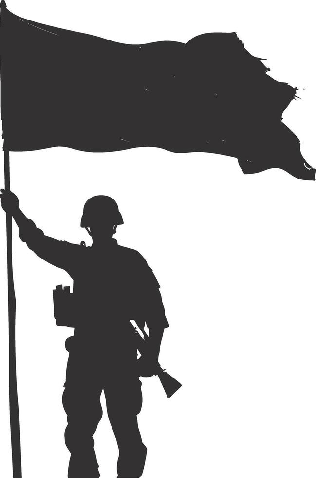 AI generated Silhouette Soldiers or Army pose in front of the blank flag black color only vector