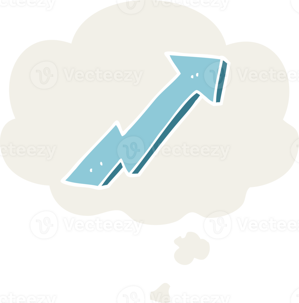 cartoon positive growth arrow with thought bubble in retro style png