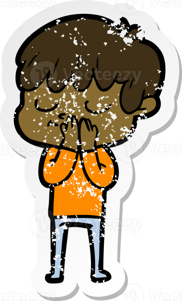 distressed sticker of a cartoon happy boy png