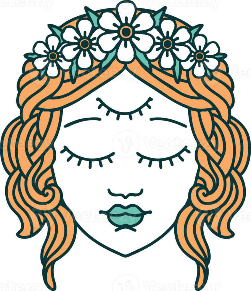 iconic tattoo style image of female face with third eye png