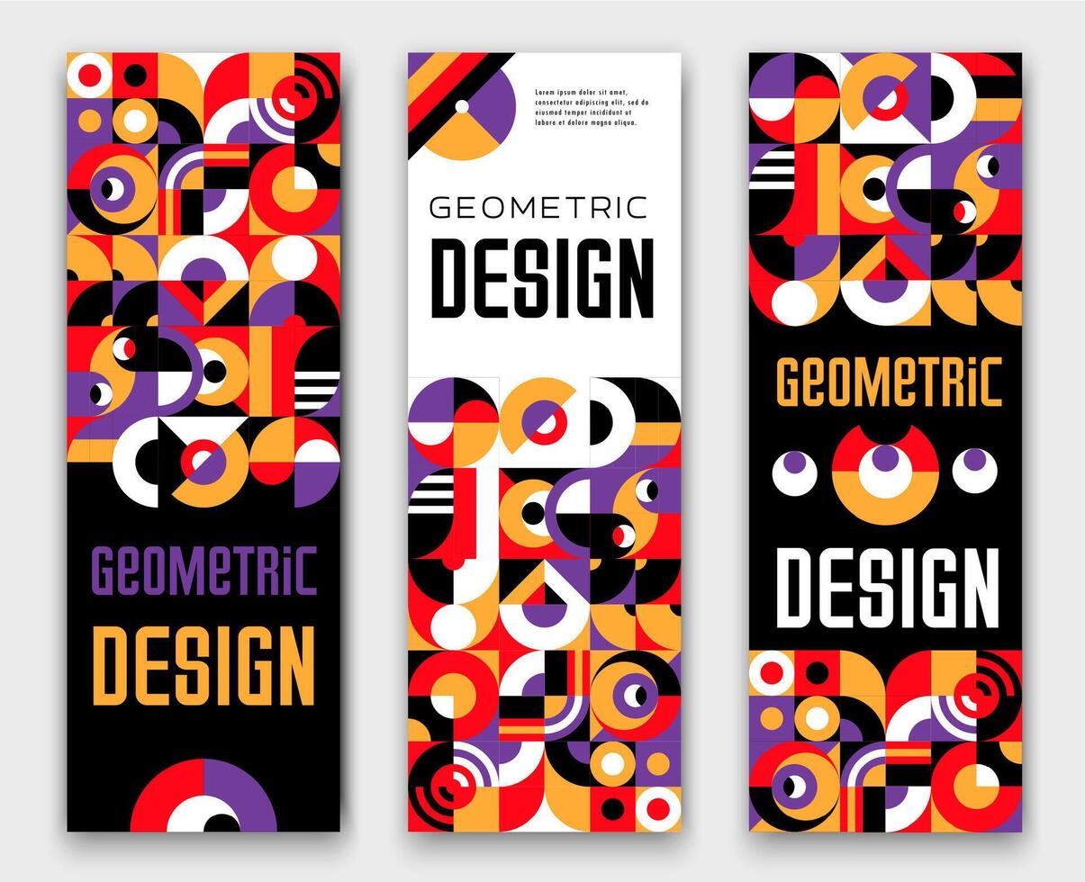 Vertical geometric banners with Bauhaus pattern vector