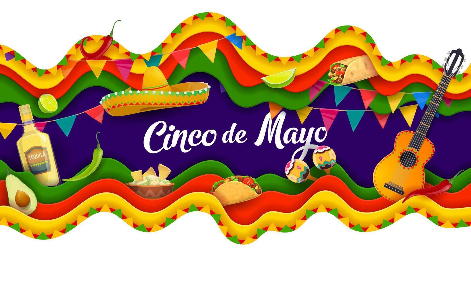 Mexican Cinco de Mayo holiday paper cut banner vector