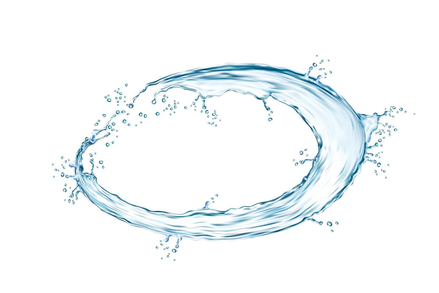 Round circle blue water splash with drops splatter vector