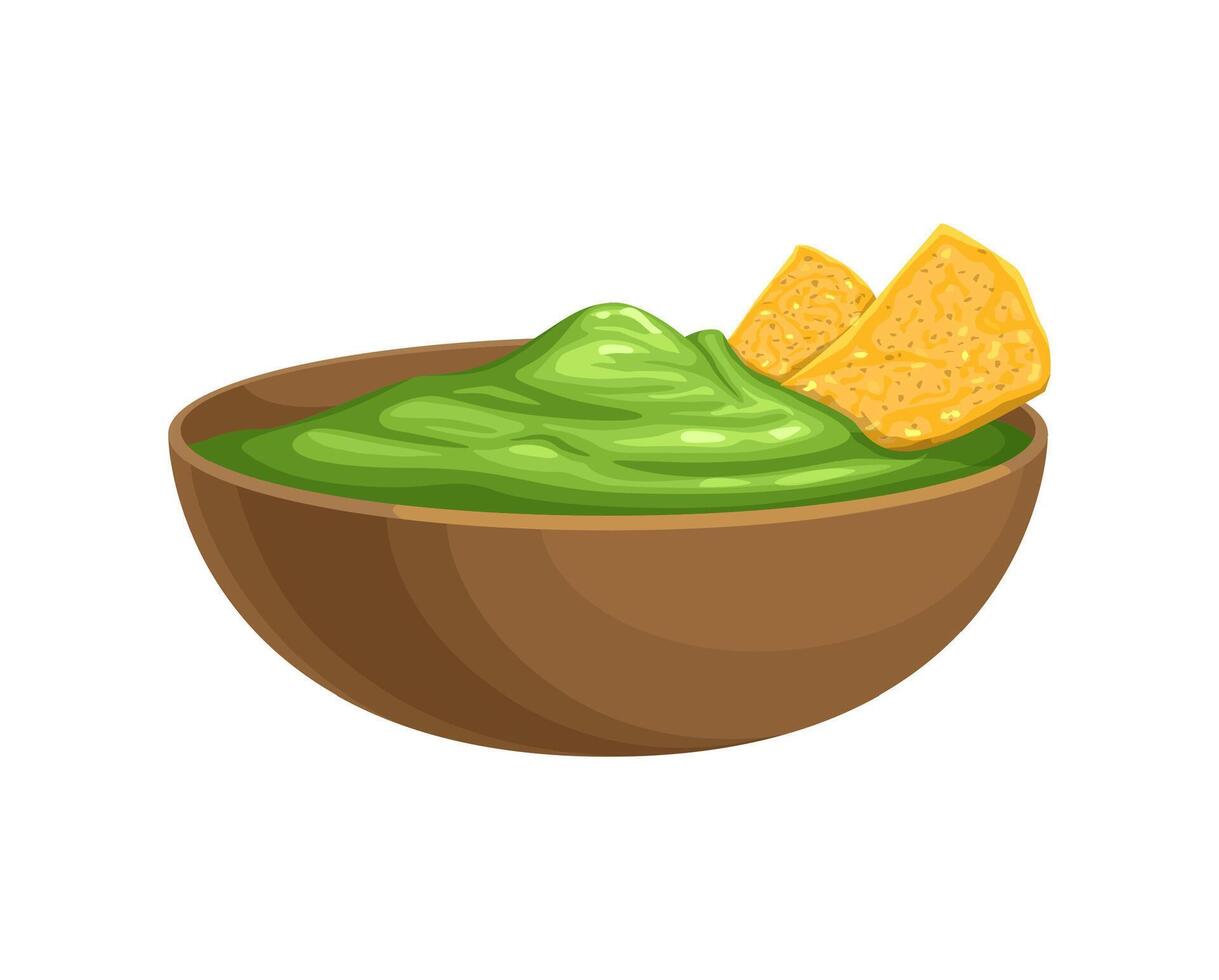 Mexican food, guacamole sauce bowl with nachos vector