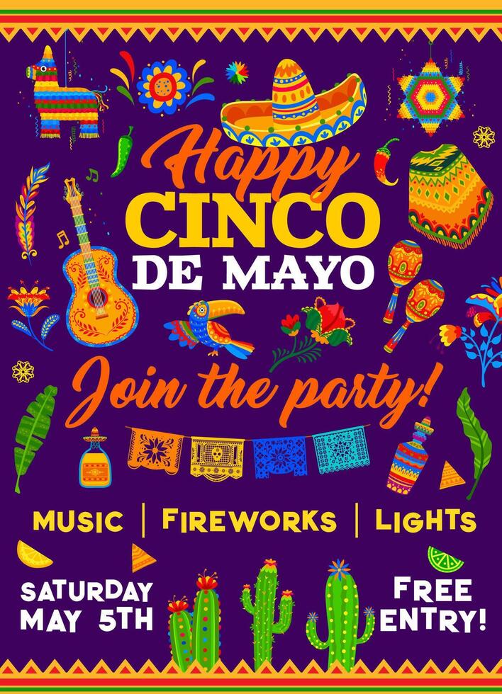 Cinco de mayo holiday party invitation flyer vector