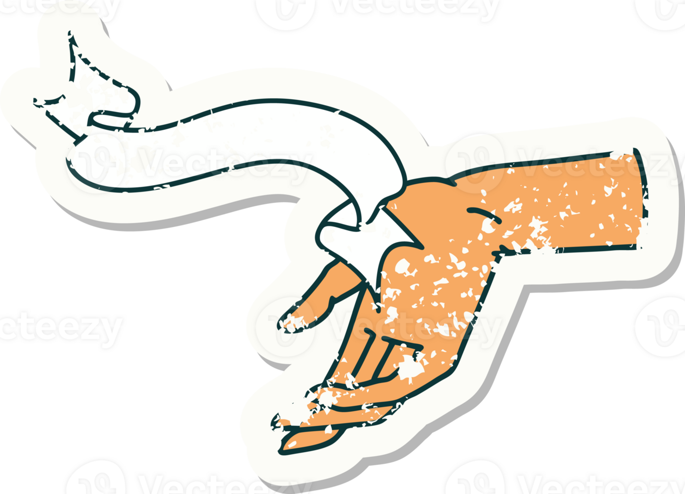 worn old sticker with banner of a hand png