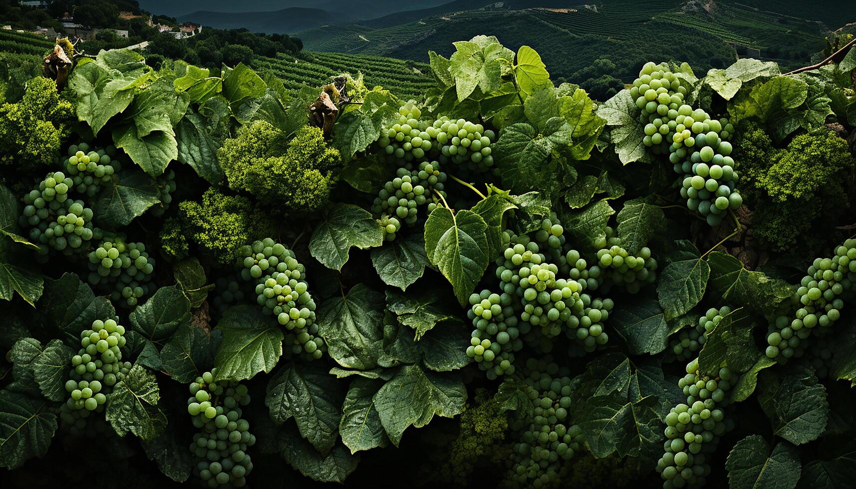 ai generado Fresco verde uva hoja en viñedo, naturaleza sano bebida generado por ai foto