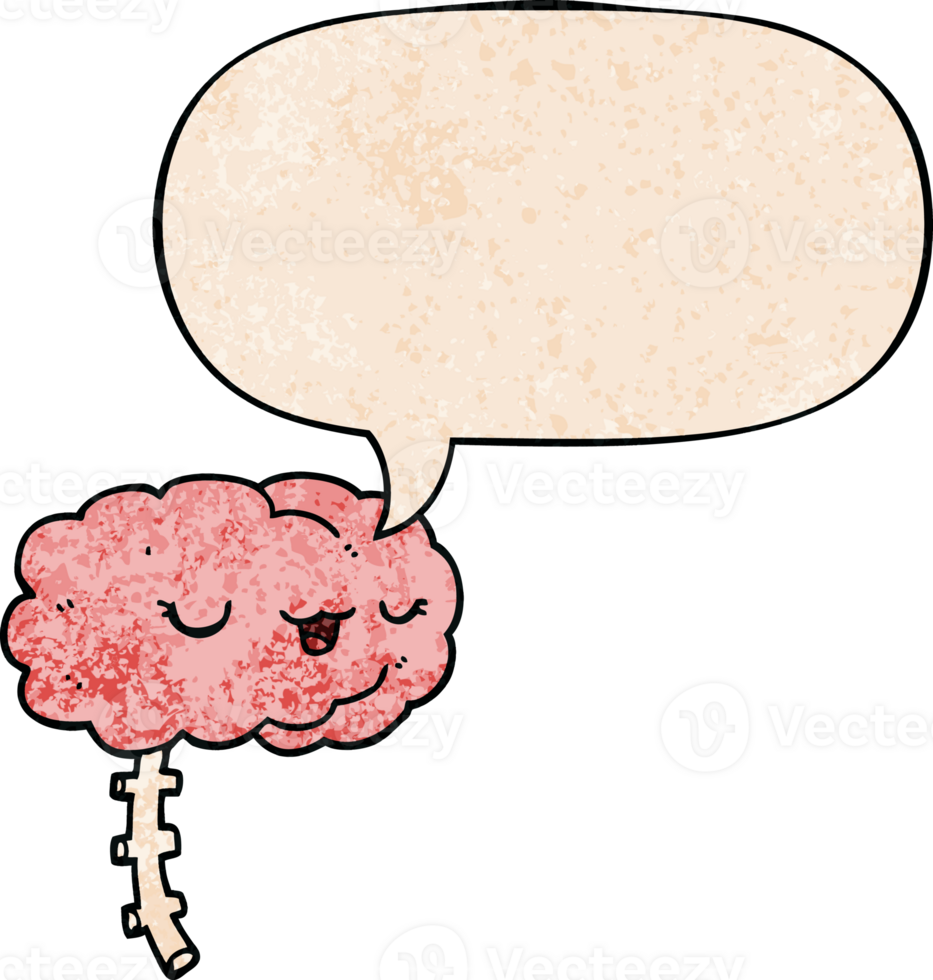 happy cartoon brain with speech bubble in retro texture style png