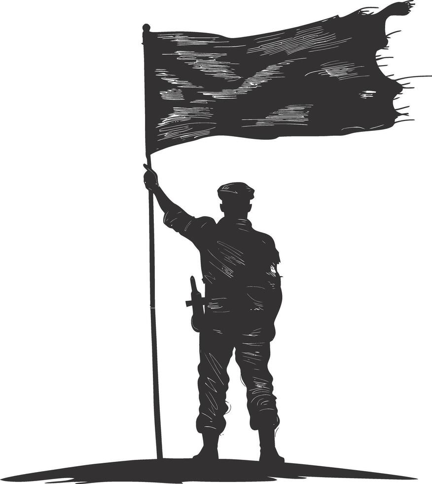 AI generated Silhouette Soldiers or Army pose in front of the blank flag black color only vector