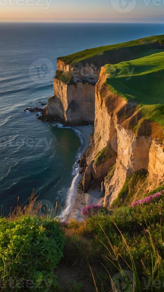 AI generated Breathtaking Bluffs  Clifftop Views Overlooking Ocean Below photo