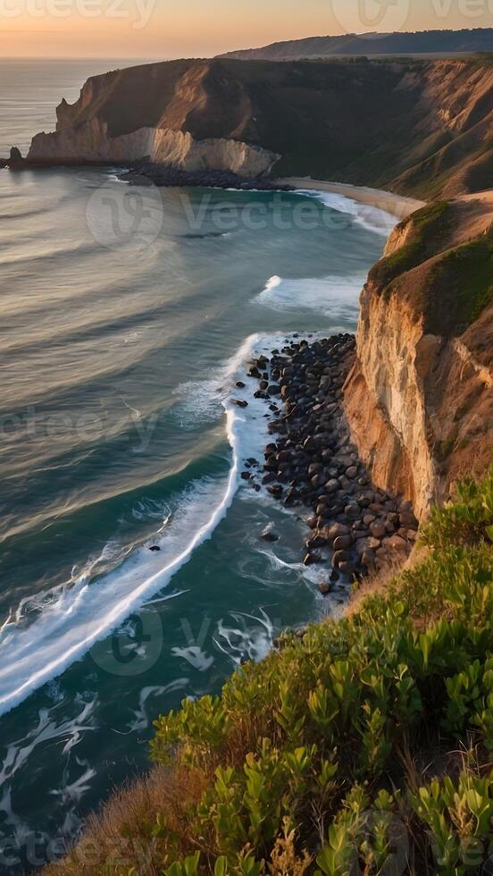 AI generated Breathtaking Bluffs  Clifftop Views Overlooking Ocean Below photo