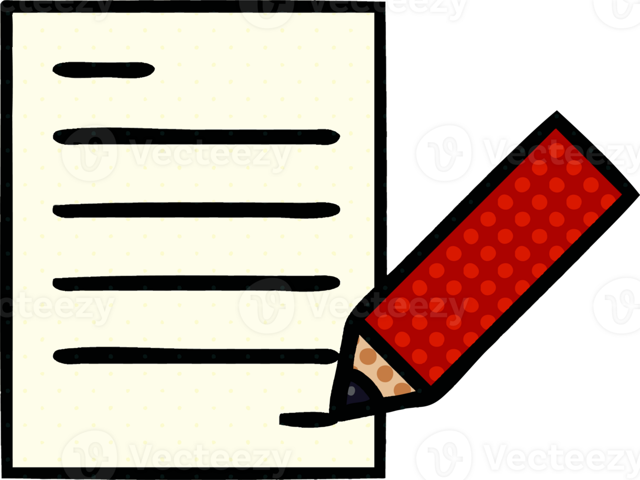 comic book style cartoon of a of writing a document png