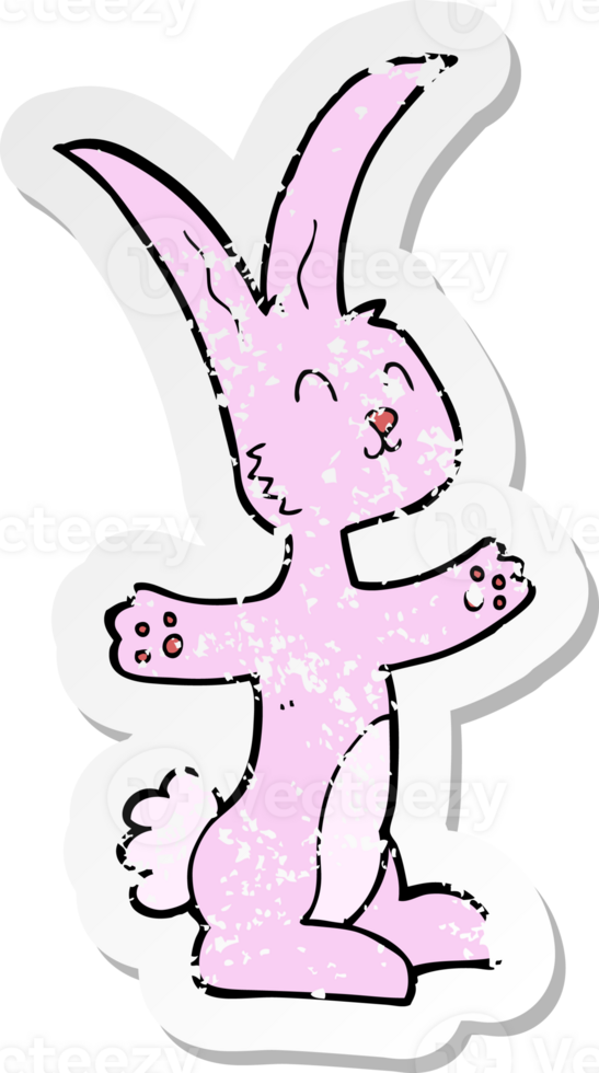 retro distressed sticker of a cartoon rabbit png