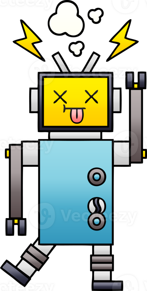 gradient shaded cartoon of a robot malfunction png