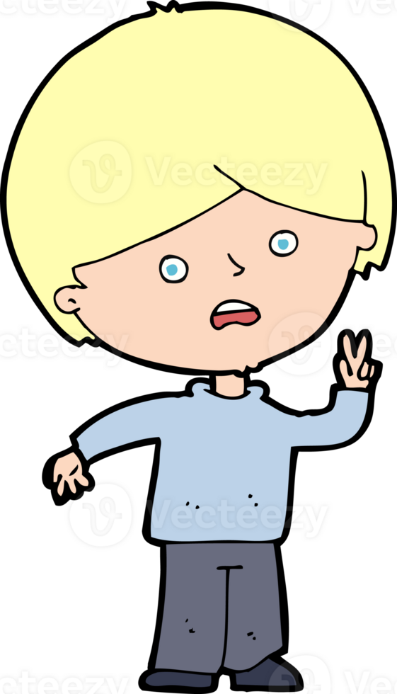 cartoon unhappy boy giving peace sign png