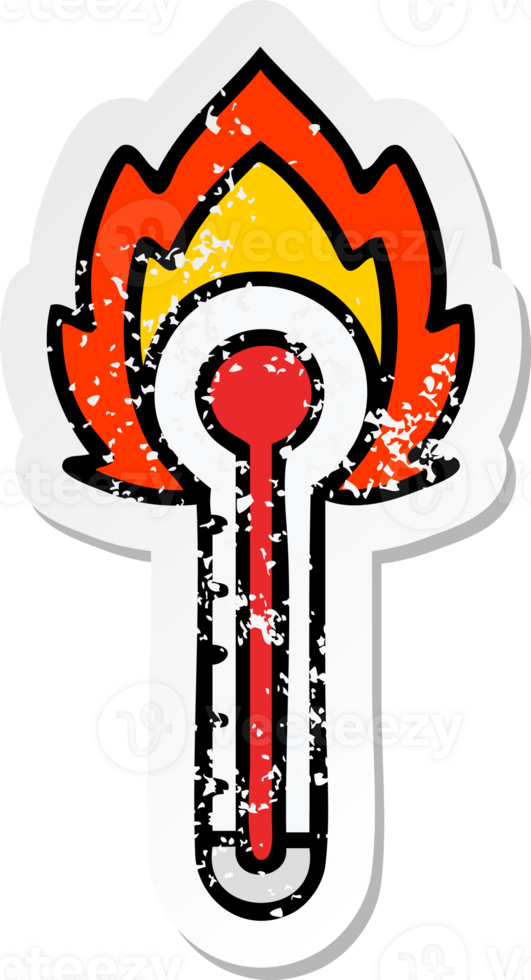 distressed sticker of a cute cartoon hot glass thermometer png