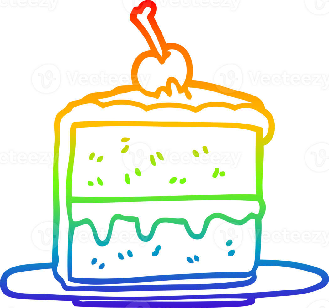 rainbow gradient line drawing of a cartoon cake slice png