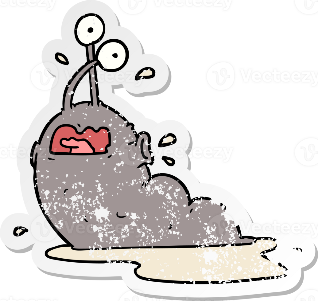 distressed sticker of a gross cartoon slug png