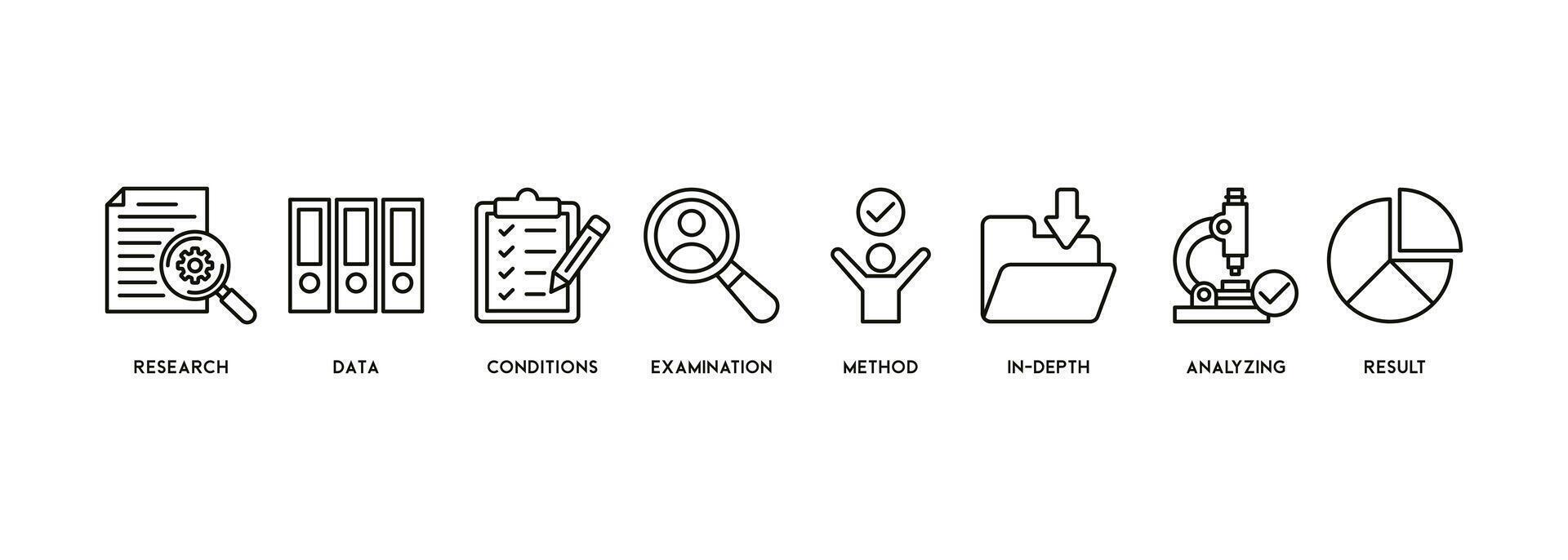 Case study banner web icon vector illustration concept with icon and symbol of research, data, conditions, examination, method, in-depth, analyzing