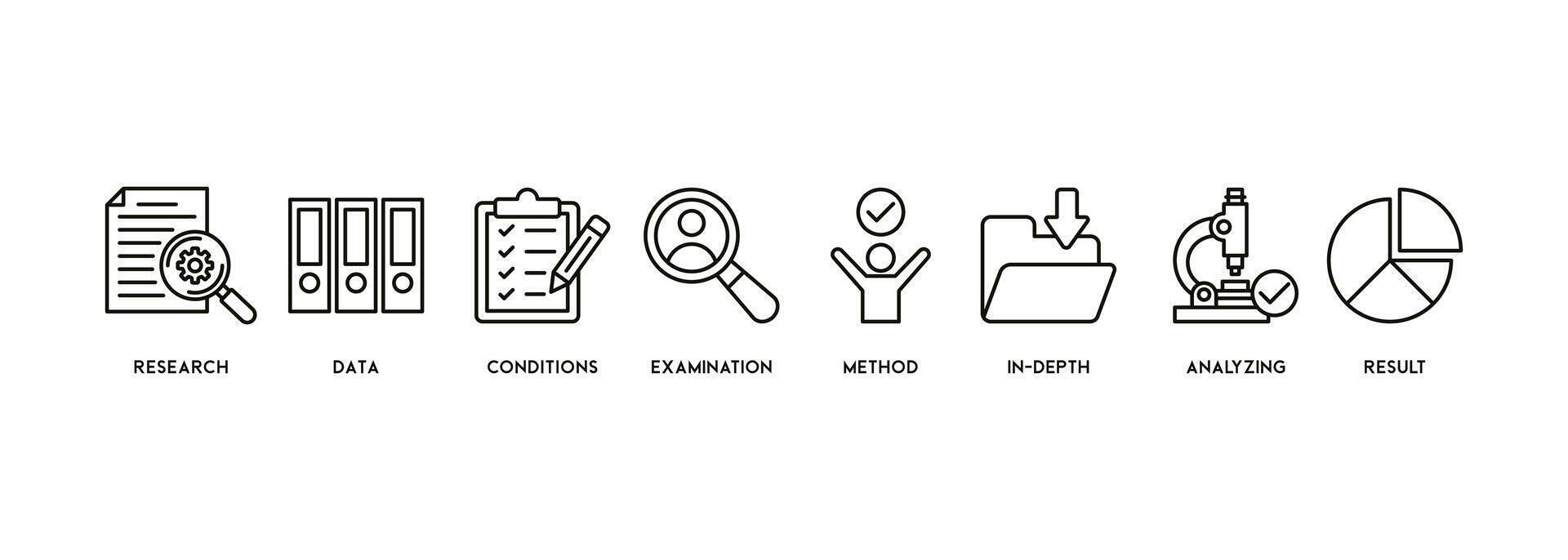 Case study banner web icon vector illustration concept with icon and symbol of research, data, conditions, examination, method, in-depth, analyzing